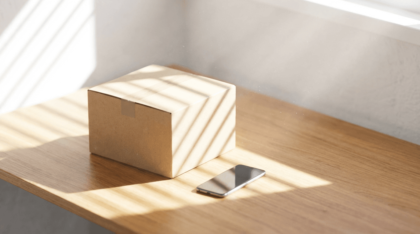 Unpacking a delivery box of office supplies at a desk